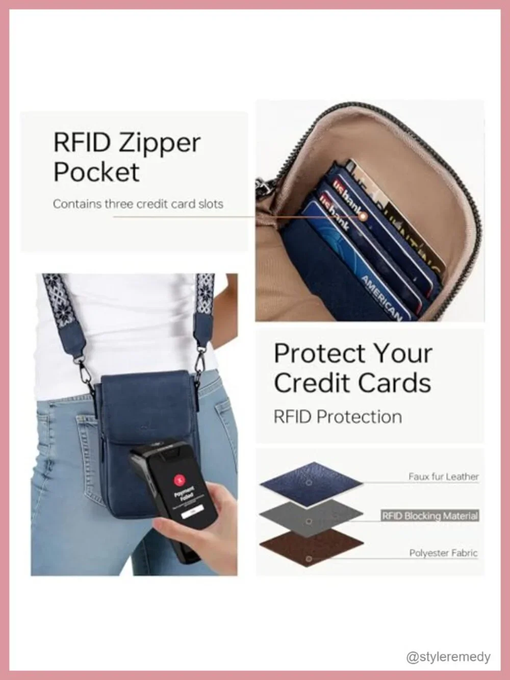 Soft Vegan Leather Crossbody Phone Purse with Compartments